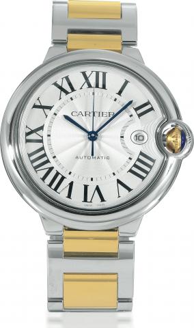 Ballon Bleu.Cartier, Ballon Bleu, Automatic.case No. 165949MX, Ref. 3001. Made in.2006, sold on October 16th, 2007..Fine, large, self-winding, water-resistant.stainless steel and 18K yellow gold wristwatch.with date and a stainless steel and.18K yellow go