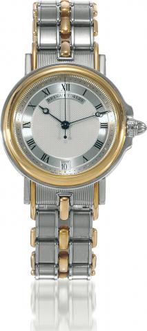 Marine.Breguet, Marine, Automatic.No. 4129. Made circa 2004..Fine, center seconds, self-winding, waterresistant.stainless steel and 18K yellow.gold wristwatch with date and a stainless.steel and 18K yellow gold Breguet bracelet.with concealed deployant cl