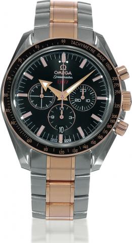 Speedmaster 1957 Broad Arrow.Omega, Speedmaster 1957 Broad Arrow Co-Axial.Automatic Chronometer, movement No. 78347004, Ref..32190425 013001. Sold on December 12, 2007..Fine, self-winding, water-resistant, stainless steel and 18K pink.gold wristwatch with