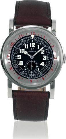 1938 - Pilot's Watch.Omega, Museum Collection Pilot's Watch, No. 0384/.4938, case No. 80123441, Ref. ST 167.2000. Made in 2000 and.sold on January 6th, 2001..Fine, self-winding, water-resistant, stainless steel pilot
