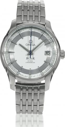 Hour Vision.Omega, De Ville, Co Axial Chronometer, movement.and case No. 82009949, Ref. 43130412102001. Made in 2006.sold on July 24th, 2007..Fine, self-winding, water-resistant, center seconds, stainless.steel chronometer wristwatch, date, co-axial escap