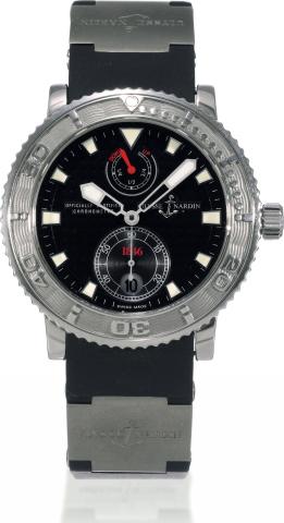 Marine Chronometer.Ulysse Nardin, Marine Chronometer 1846, Officially Certified Chronometer, No.0134, Ref. 263-55. Made circa 2000..Fine, self-winding, water-resistant, stainless steel chronometer wristwatch with date, power reserve, two titanium bracelet