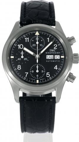 Der Fliegerchronograph.International Watch Co., Schaffhausen, Der Fliegerchronograph.Automatic, case No. 2644795, Ref. 3705. Made.circa 1995..Fine, self-winding, water-resistant, antimagnetic, stainless steel.wristwatch with round button chronograph, regi