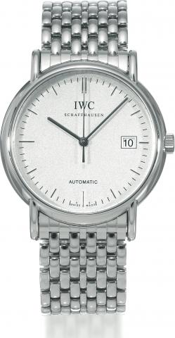 Portofino.International Watch Co., Schaffhausen.Portofino, Automatic, case No..2917390, Ref. 3563. Made circa 2005..Fine, self-winding, center seconds, waterresistant.stainless steel wristwatch with.date and a stainless steel IWC petite.mailles bracelet w