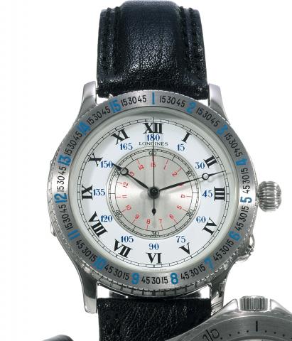 Lindbergh - Hour Angle Watch.Longines, Lindbergh - Hour Angle Watch, No. 24949274, Ref. 989. 5215, replica of the famous navigator's watch.invented by Col. Chas. A. Lindbergh and Longines in 1927, US Pat. 1923305. Made in 1987 to commemorate the 60th anni