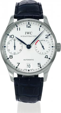 Portuguese 7 Days.International Watch Co., Schaffhausen, Portuguese, 7 Days Power Reserve, Automatic, movement No. 2886933.case No. 3115006, Ref. 500106. Sold on November 10th, 2005..Fine, large, self-winding, water-resistant, stainless steel wristwatch w
