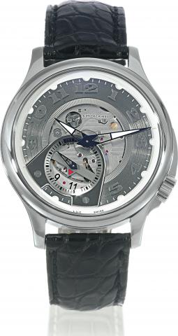 L.U.C. Skeleton Date Limited.Edition.Chopard, Limited Edition, No. 21/250.case No. 1319747, Ref. 16/8940. Made in.a limited edition of 250 pieces, circa 2005..Very fine, self-winding, water-resistant.stainless steel wristwatch with skeletonized.date and a