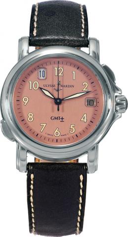 San Marco GMT.Ulysse Nardin, San Marco Marco GMT, case No. 2022, Ref. 203-22. Made circa 1998..Fine, water-resistant, self-winding, center seconds, two time zone stainless steel wristwatch with date and a stainless steel Ulysse.Nardin buckle.