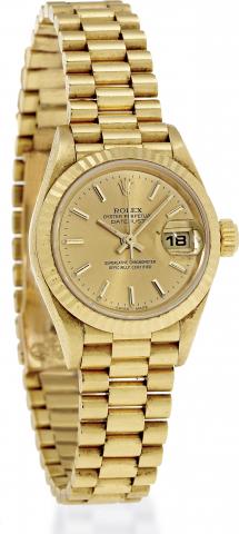 Lady-Datejust.Rolex, Oyster Perpetual Datejust, Superlative.Chronometer Officially Certified, Ref. 79178. Made circa 1997..Fine, water-resistant, center seconds, self-winding, 18K yellow.gold lady's wristwatch with date and an 18K yellow gold.President br