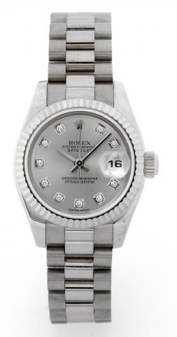 Lady-Datejust White Gold.Rolex, Oyster Perpetual Datejust, Superlative Chronometer.Officially Certified, Ref. 179179. Made circa 2002..Fine,water-resistant, center seconds, self-winding, 18Kwhite gold.and diamonds lady's wristwatch with date and an 18K wh