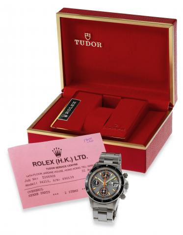 Ref. 94210, Chrono Time.Tudor, Automatic - Chrono Time, Ref. 94210, case made by Rolex, Geneva. Made in the 1980s..Fine, self-winding, water resistant to 100 meters, stainless steel wristwatch with round button chronograph, registers, tachometer, date.and