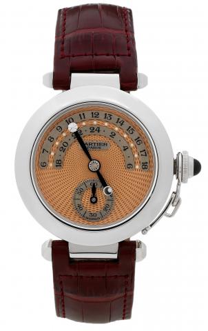 White Gold Pasha Day Night, Jump Hours.Cartier Paris, Pasha Day and Night, No. 24/25, Ref..2417. Made in a limited series of 25 pieces in 1999..Very fine, rare and unique, self-winding,water-resistant, 18Kwhite.gold double sectorwristwatchwith 24-hour j