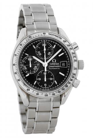 Omega, Speedmaster, Automatic, Ref. 175.0083..Fine, self-winding, water-resistant, stainless steel wristwatch.with round button chronograph, registers, date.and a stainless steel Omega link bracelet with deployant clasp..To be sold without reserve