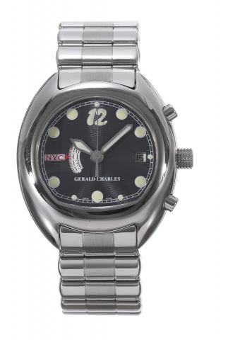 Renaissance World Time Steel.Gerald Charles, Renaissance.No. 012, Ref. GC11. Made in 2006..Fine, self-winding, water-resistant, worldtime.center-seconds stainless steel wristwatch.with independently adjustable.24-hour indication and city indication, date.