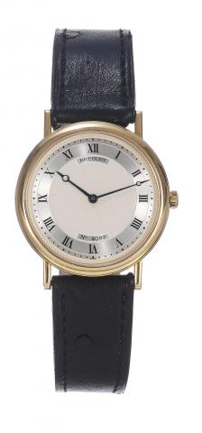 Breguet, No. 4099, Ref. 3390. Made in the 1990s..Fine and elegant, thin, self-winding, 18K yellow gold.wristwatch with an 18K yellow gold Breguet buckle. Accompanied by a certificate.