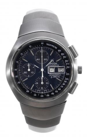 Speedsonic Lobster.Omega Chronometer, Speedsonic.300 Hz, Ref. ST 188.0001 /.388.0800. Made circa 1975..Fine and rare stainless steel electronic wristwatch.with square button chronograph, 12-.hour and 30-minute registers, tachometer.day, date andOmega stai