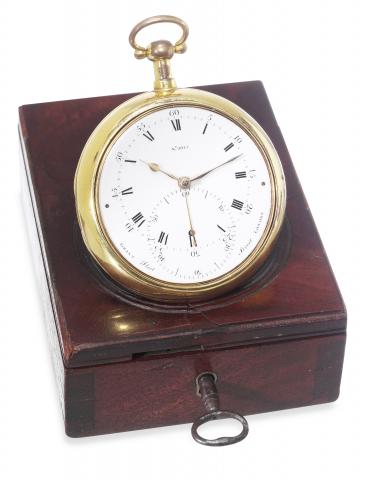 Deck Chronometer with Arnold Spring Detent Escapement.Grant, Fleet Street, London, No. 2041. Made circa 1795..Very fine and extremely rare, large gilt-metal, pair-cased pocket and deck chronometer with Arnold