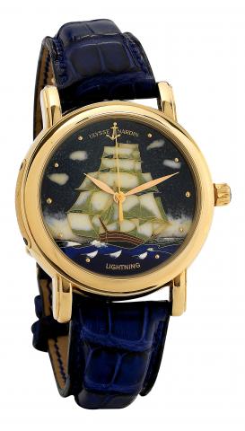 Lightning.Ulysse Nardin, Locle, Suisse, Chronometer - Lightning.No. 14/30, Ref. 136-11. Made in a limited edition of 30 pieces.in 1999..Very fine, rare and unusual, center seconds, self-winding,water-resistant.18K pink gold wristwatch with cloisonn_ ename