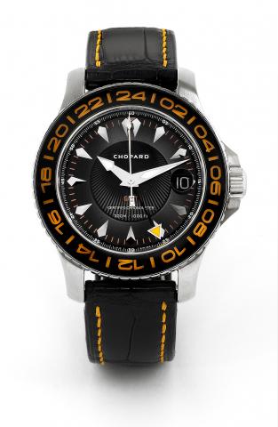 Pro One GMT.Chopard, Automatic, Certified Chronometer, 300m/.1000ft, case No. 1113927, Ref. 8959. Made in 2006..Fine, two time zone, center seconds, self-winding, water-resistant.stainless steel chronometerwristwatchwith date, 24 hour bezel and.hand and a