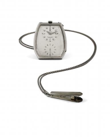 Ref. 8753, White Gold Prince Imperial.Rolex, Officially Certified Chronometer Ref. 8753, case No. 262644. Made.circa 1943..Extremely fine and rare 18K white gold, keyless dress pocket watch with diamond index dial.and with original white gold chain and 18