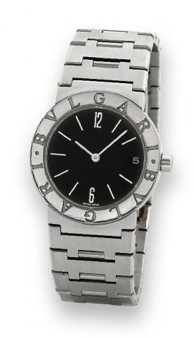 Bulgari, Ref. BB 30 SSD. Made in the 1990s..Fine, stainless steel mid-size quartz wristwatch with.date and an integrated stainless steel Bulgari link bracelet.with deployant clasp..To be sold without reserve