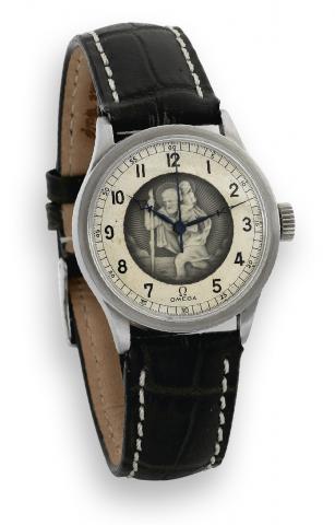 Saint Christopher.Omega, No. 8592425, Ref. 2318. Made in the late.1930s..Fine and very rare, center seconds, stainless steel wristwatch.