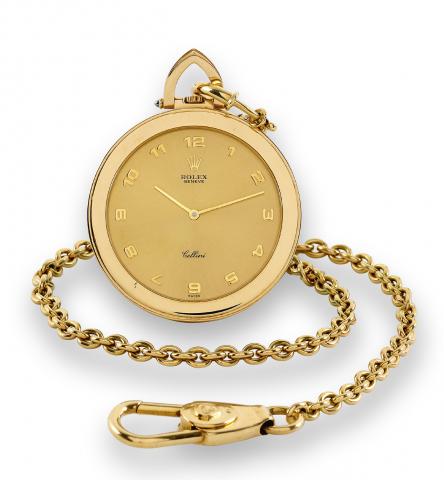 Yellow Gold Cellini.Rolex, Cellini, Ref. 3787. Made in the 1980s..Very fine, thin and rare, 18K yellow gold, keyless dress watch.with an 18K yellow gold 40 cm Rolex chain.