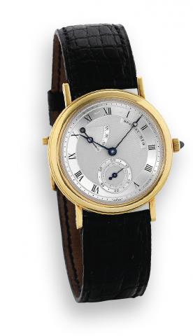 Power Reserve.Breguet, No. 314, movement No. 3138. Made in.the 1990s..Very fine, 18K yellow gold wristwatch with 45-hour power.reserve indication and an 18K yellow gold Breguet buckle.