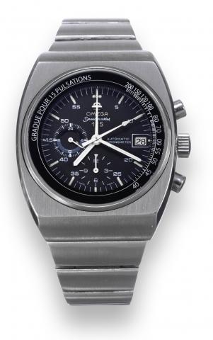 Speedy 125 Pulsometer.Omega, Speedmaster 125.Automatic.Chronometer, Ref. ST.178.0002/378.0801. Made in a limited.edition of 2000 pieces to celebrate.the 125th anniversary of Louis Brandt/.Omega in 1973..Fine and rare, tonneau-shaped, selfwinding.water-res