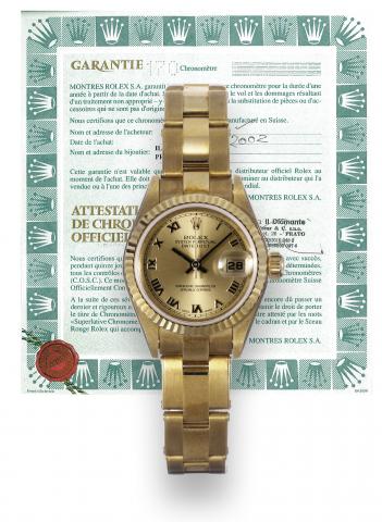 Lady-Datejust.Rolex, Oyster Perpetual Datejust, Superlative Chronometer Officially Certified, case No. K227092, Ref. 79178..Made in 2001, sold on December 22, 2002..Fine, water-resistant, center-seconds, self-winding, 18K yellow gold lady's wristwatch wit