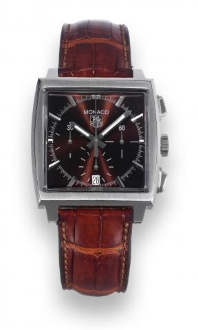 Monaco Replica.Tag Heuer, Monaco, case.No GP7177, Ref. CW2114. Made circa.2000..Fine and unusual, square convex, waterresistant.stainless steel wristwatch.with square button chronograph, registers.date and a stainless steel Heuer.deployant clasp..To be so