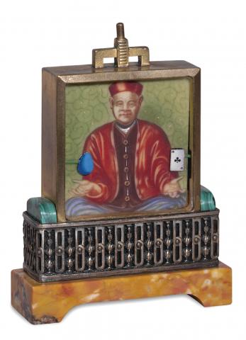 Le Jongleur.Didisheim Goldshmidt, Fils.Cie., Swiss, Le Jongleur, No. 58247..Made circa 1920..Fine and unusual digital automaton.table timepiece..To be sold without reserve