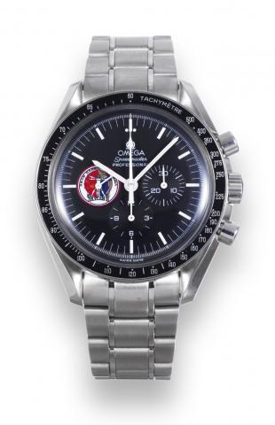 Skylab II.Omega, Speedmaster Professional _ Skylab II, Bean, Garriott, Lousma case No. 483764388, Ref. ST 345.0022. Made.in a limited edition circa 1998..Fine and rare, water-resistant, stainless steel wristwatch with round button chronograph, registers, 