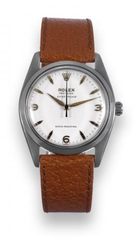 Dustproof.Rolex, Precision, Dustproof, Shock Resisting.case No. 921159, Ref. 6424. Made in 1954..Fine and rare, center seconds, water-resistant, stainless steel.wristwatch with a stainless steel Rolex buckle.