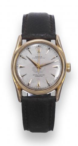 Ref. 6102.So-Called Bombay.Rolex, Oyster Perpetual, Officially Certified.Chronometer, case No 902586.Ref. 6102. Made circa 1952..Fine and rare, center seconds, selfwinding.water-resistant, 18K yellow.gold chronometer wristwatch..To be sold without reserve