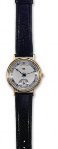 Yellow Gold Perpetual Calendar.Breguet, movement No. 10166, No. 3154, Ref. 7707..Made in the 1990s..Very fine and rare, self-winding, 18K yellow gold wristwatch.with perpetual calendar, leap year indicator and an 18K.yellow gold Breguet buckle. Accompanie