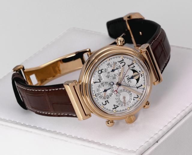 Pink Gold Da Vinci.IWC, International Watch Co., Schaffhausen, Da Vinci, Rattrapante, case No. 2828643, Ref. 3754. Made in.the 1990s..Very fine, self-winding, water-resistant, 18K pink gold wristwatch with round button split-seconds chronograph, register,