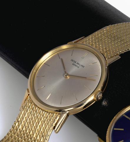 Yellow Gold.Ref. 3416.Patek Philippe, Geneva, movement No..785758, case No. 2616103, Ref. 3416. Made in.1960, sold on January 3rd, 1961..Fine and elegant, 18K yellow gold wristwatch with an 18K.yellow gold Patek Philippe woven bracelet. Accompanied by.the