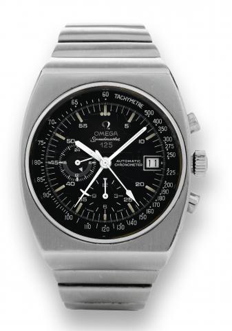 Speedmaster 125.Omega, Speedmaster 125, Automatic Chronometer, Ref. ST 178.0002/378.0801. Made in a limited edition of 2000.pieces to celebrate the 125th anniversary of Louis Brandt/ Omega in 1973..Fine and rare, tonneau-shaped, self-winding, water-resist