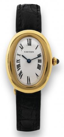 Baignoire.Cartier, Paris, Baignoire, case No. 866044.Ref. 4419. Made in the 1990s..Fine, oval, curved 18K yellow gold lady's quartz wristwatch.with an 18K yellow gold Cartier deployant clasp.