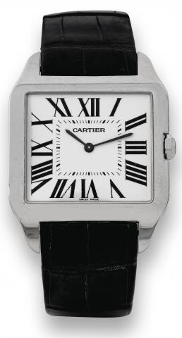 White Gold Santos Dumont.Cartier, Paris, Santos-Dumont, Ref. 2651. Made circa 2000..Very fine, square, 18K white gold wristwatch with an 18K white gold Cartier deployant clasp. Accompanied by a fitted box.and certificate.