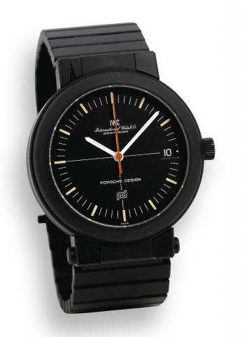 Compass Watch.International Watch Co., Schaffhausen, Porsche.Design - The Compass Watch, Automatic, case No. 2248990.Ref. 3510. Made in 1980..Fine and very unusual, anti-magnetic, center seconds, selfwinding.water-resistant, black alloy wristwatch with da