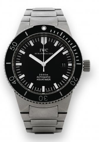 Titanium Aquatimer.International Watch Co., Schaffhausen, GST.Aquatimer, 2000 m, Automatic, Ref. 3536. Made circa 2000..Fine center seconds, self-winding, water-resistant to 2000 m.titanium diver's wristwatch with 44-hour autonomy, date and.an integrated 