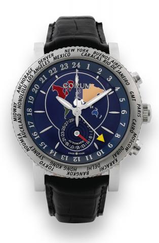 Steel GMT.Corum, Officially Certified Chronometer, Automatic.GMT, Ref. 983.201.20. Made circa 2007..Fine, center seconds, self-winding, water-resistant, two time.zone, stainless steel wristwatch with 42-hour power reserve.world time bezel, 24-hour hand an
