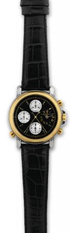 Split - Chrono Berlin 1907.Ulysse Nardin, Le Locle, Suisse, Split - Chrono.Berlin 1907, No. 144, Ref. No. 575-22. Made in the late.1990s..Very fine, large, self-winding, water-resistant to 30 meters.stainless steel and 18K yellow gold wristwatch with roun