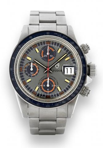Ref. 9420, Chrono Time.Tudor, Automatic - Chrono Time, Ref. 9420/0.case made by Rolex, Geneva. Made circa 1986..Fine, self-winding, water resistant to 100 meters, stainless.steel wristwatch with round button chronograph, registers.tachometer, date and a s