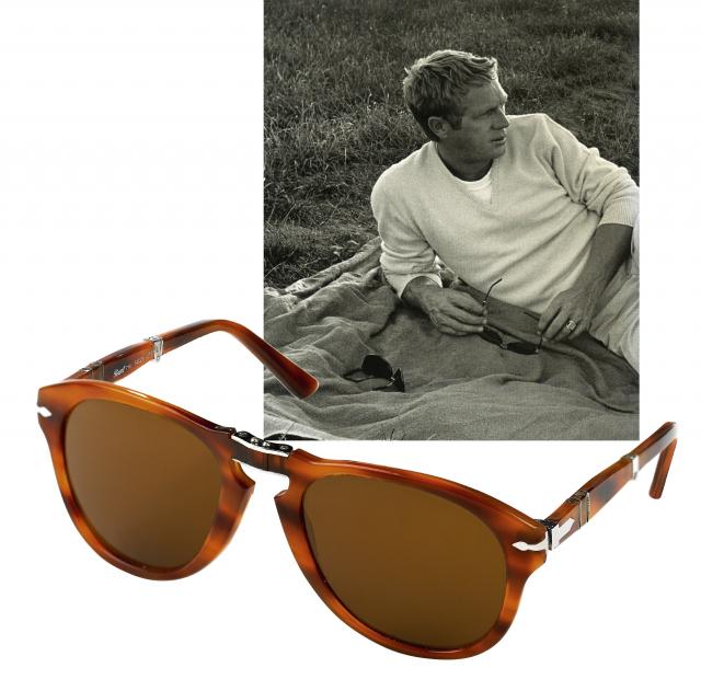 Steve McQueen's Foldable Persol Sunglasses.Throughout the late 1960s and 70s, McQueen was.photographed on numerous occasions wearing the foldable.Persol sunglasses. He also wore Persol sunglasses on-screen in The.Thomas Crown Affair and The Getaway. The p