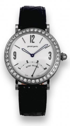 Gerald Genta, Retro Seconds.case No. 94232, Ref. G.3610..Made in the 1990s..Fine, self-winding, stainless steel and.diamonds wristwatch with retrograde.seconds and a stainless steel Gerald.Genta buckle..To be sold without reserve