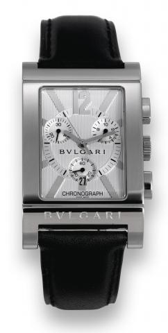 Bulgari, Rettangolo Chronograph.case No. L23140, Ref..RTC49S. Made in the 2000s..Fine, rectangular, curvex, stainless steel.quartz wristwatch, square button chronograph.registers, date and a stainless.steel Bulgari buckle..To be sold without reserve