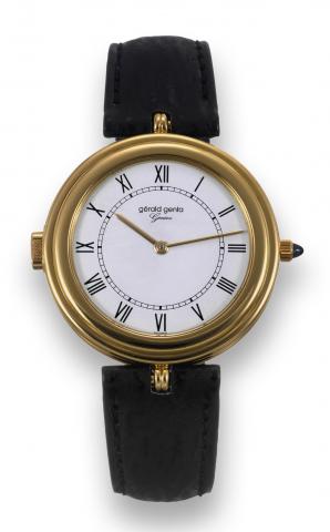 Minute Repeater.Gerald Genta, Geneve, Minute Repeater, No. 45.case No. 31991, Ref. G3010.4. Made in the 1990s..Fine, water resistant, self-winding, minute repeating, 18K.yellow gold with an 18K yellow gold Gerald Genta buckle.
